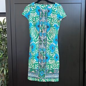 Lilly Pulitzer Turquoise Green and Blue Floral Tropical Midi Dress Size XS